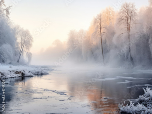 landscape with fog in winter