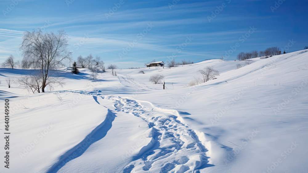 Winter landscape with tracks 