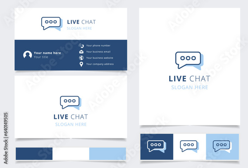 Live chat logo design with editable slogan. Branding book and business card template.