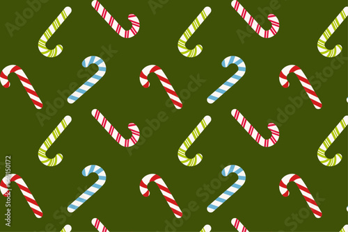 seamless pattern with New Year's candy canes, vector pattern with candy sticks