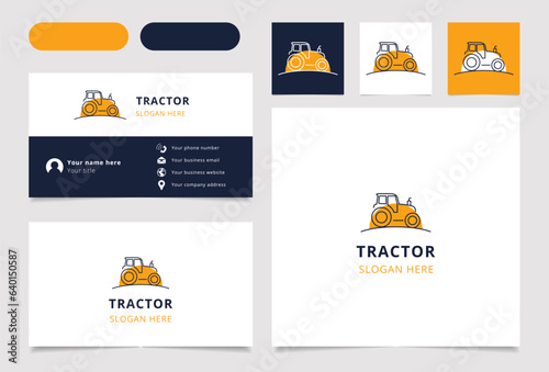 Tractor logo design with editable slogan. Branding book and business card template.