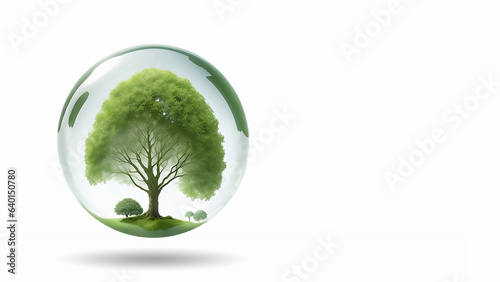 Tree in soap bubbles and shadow, white background with copy space. generative ai photo