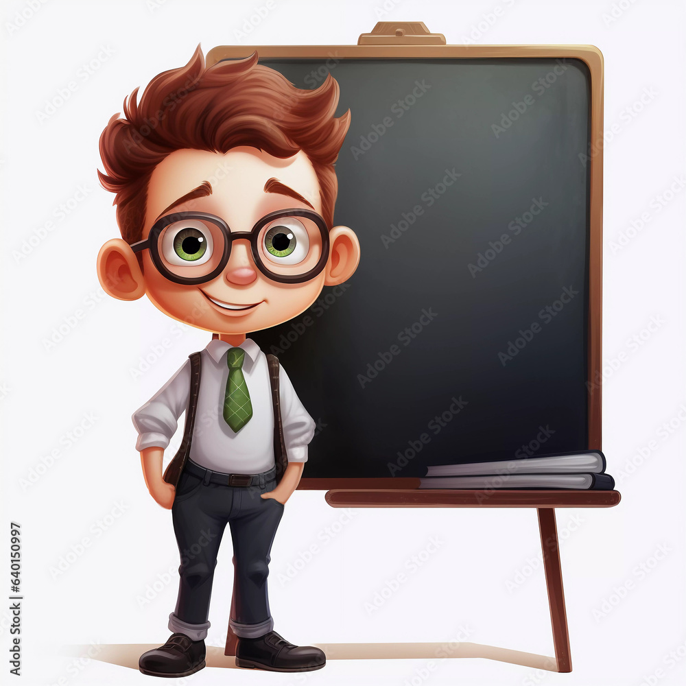 Cartoon Boy Standing in Front of Blackboard Stock Illustration | Adobe ...