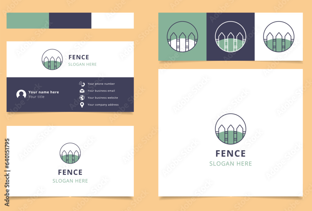 Fence logo design with editable slogan. Branding book and business card template.