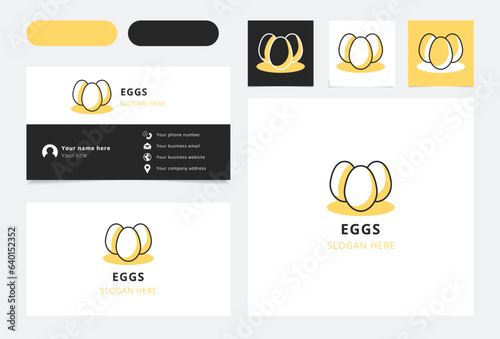 Eggs logo design with editable slogan. Branding book and business card template.