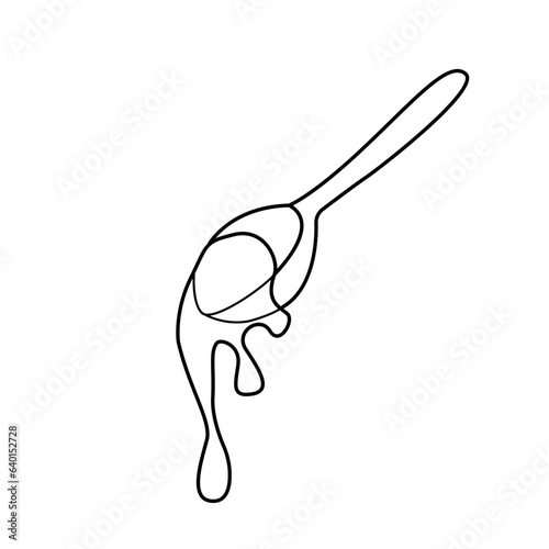 Vector linear illustration of honey spoon, doodle style.
