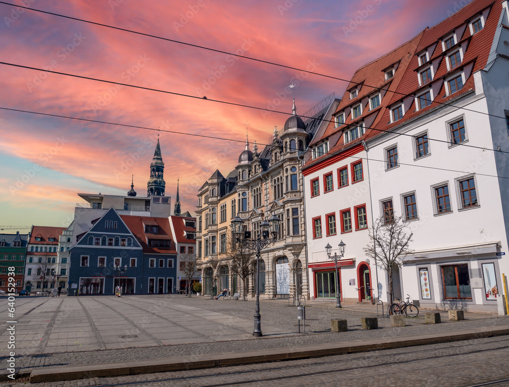 old town with market in Zwickau, east germany