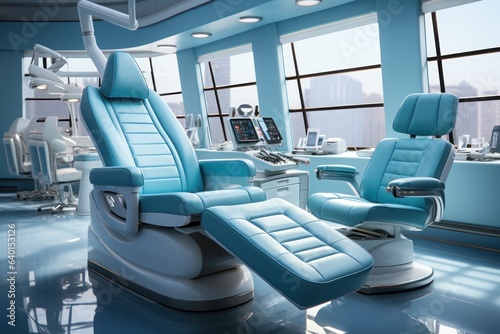Operating table of the future. Hospital interior, medicine furniture. Generative AI.