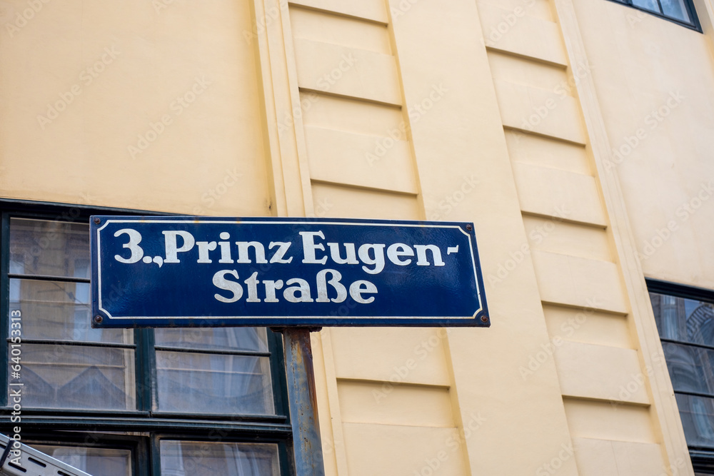 Fototapeta premium August 5, 2023, Austria, Vienna. Sign on the street 3. Prinz Eugen Strasse
