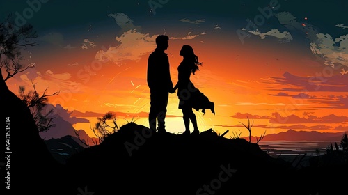 Man and Woman Reaching for the Sunset