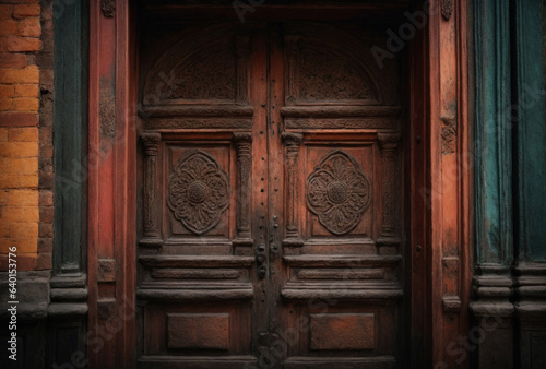 The door is made of wood and has a floral design