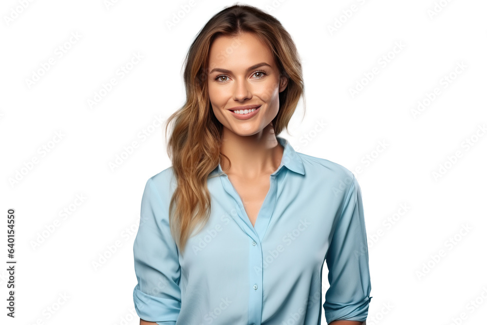 portrait of a smiling business woman in blue shirt, transparent background portrait of a smiling business woman in blue shirt, transparent background