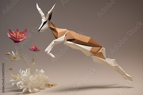 thomsons gazelle jump paper art style Generative AI photo
