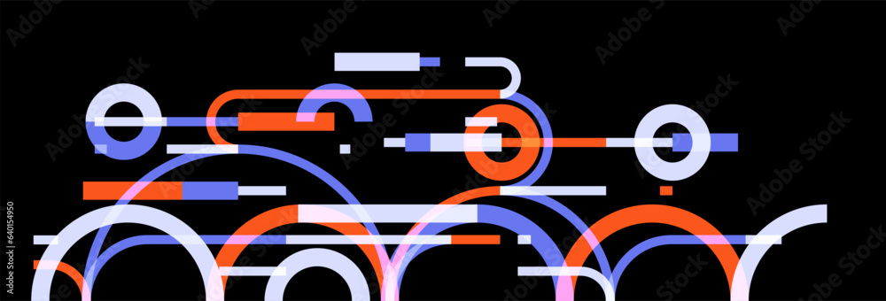 Geometric background with circles and lines vector art, abstract composition technical plan, flat minimal techno system.