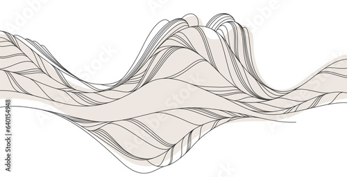 Abstract art background in oriental style, vector landscape with smooth lines wavy shapes, minimal simplistic design.