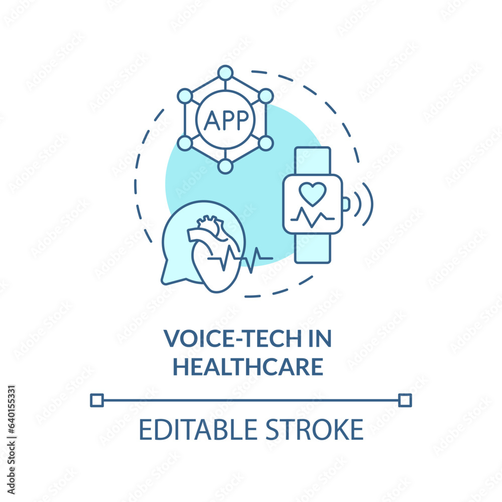 2D editable voice-tech in healthcare thin line blue icon concept, isolated vector, illustration representing voice assistant.
