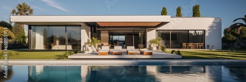 Contemporary Villa with Pool and Garden. Generative AI