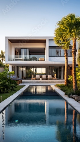 Contemporary Villa with Pool and Garden. Generative AI