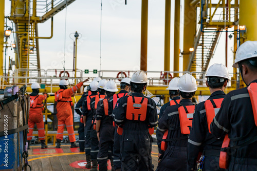 Traveling by boat to go back to accommodation and go to work at the petroleum drilling rig.