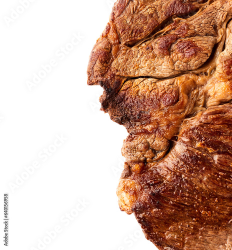 Grilled roasted barbecue steak isolated on white background
