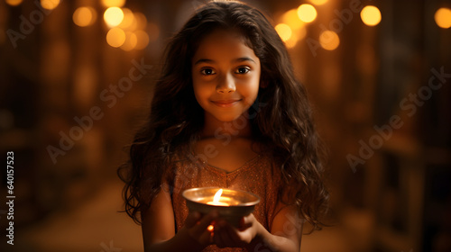 Young Indian Girl Holding Diwali Oil Lamp