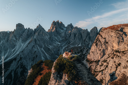 Aerial Photo Cadini di Misurina peaks, Auronzo, Tre Cime, Dolomites Italy photo