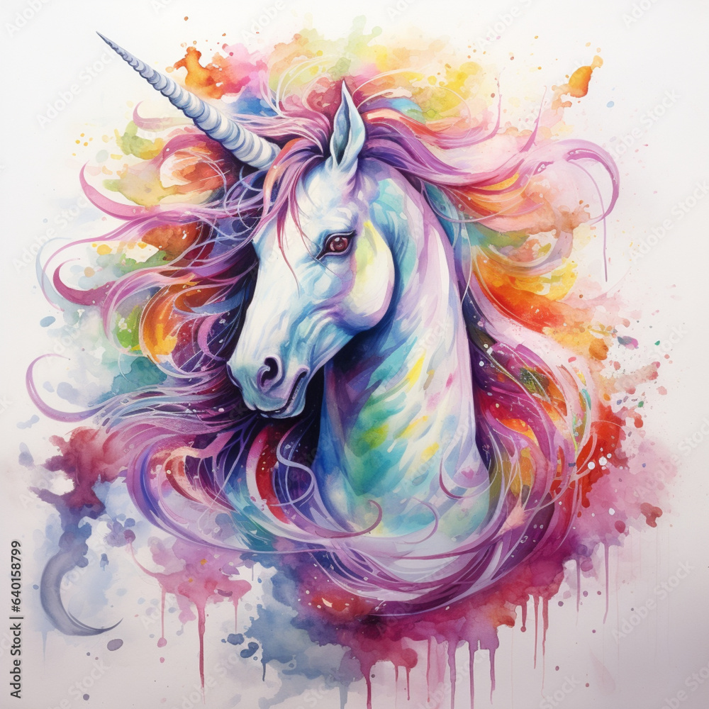 Unicorn watercolor generative AI Illustration