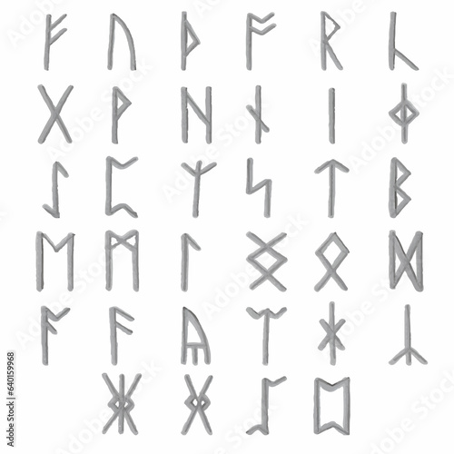 Hand drawn set of runes. Silver marker