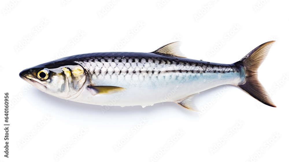 Obraz premium Fresh mackerel fish (Scomber scrombrus) on ice. Seafood background. Generative AI