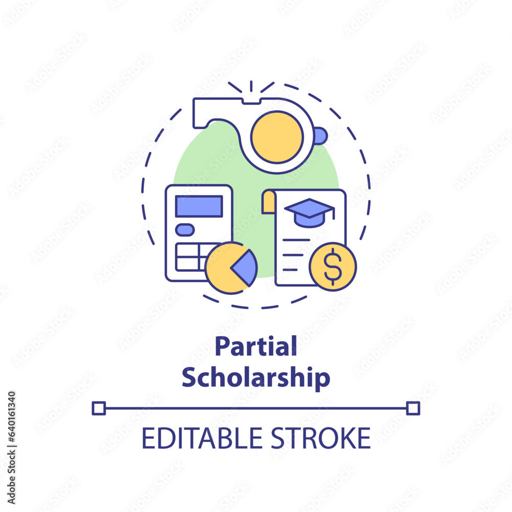 2D editable partial scholarship thin line icon concept, isolated vector, multicolor illustration representing athletic scholarship. 2D editable partial scholarship thin line icon concept, isolated vector, multicolor illustration representing athletic scholarship.