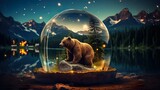 Bear in Glass Bubble - Tiny Tent & Wildlife, generative Ai