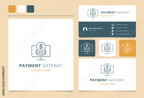 Payment gateway logo design with editable slogan. Branding book and business card template.