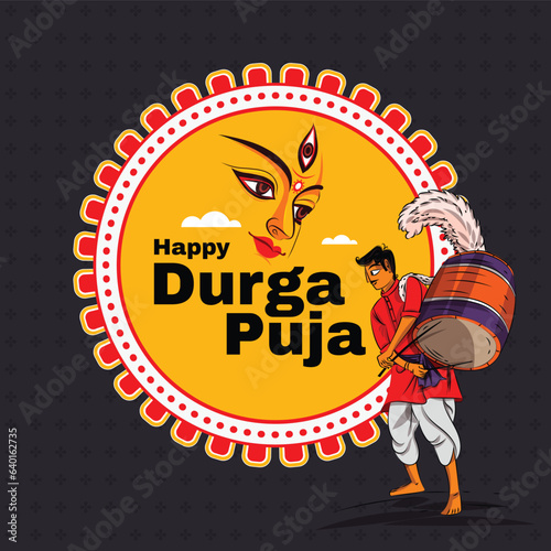 bengali man playing Dhak (dhol) at a Durga Puja Pandal HAPPU DURGA PUJA