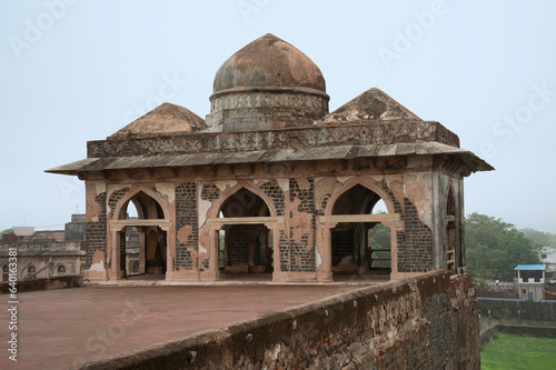 Partial view of Jahaz Mahal, built on a narrow strip of land between Munj Talao and Kapur Talao a palace that looks like a ship,, Madhya Pradesh, India