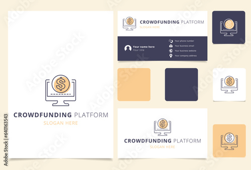 Crowdfunding platform logo design with editable slogan. Branding book and business card template.