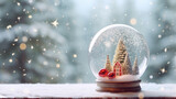 Christmas snow globe with snow and christmas tree