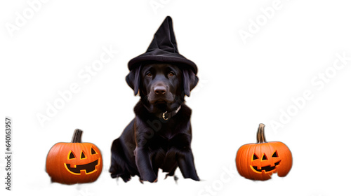 dog on halloween with pumpkins on transparent background © Demencial Studies