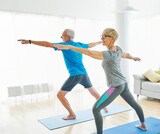 senior active exercise couple training sport fitness home stretching yoga woman man pilates gym together