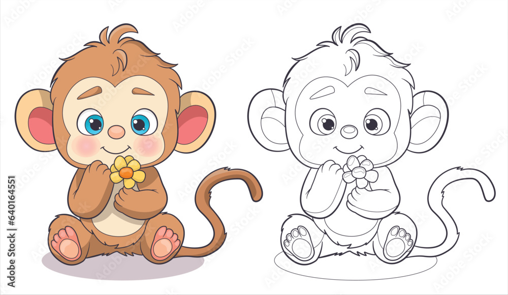 Fototapeta premium cute monkey vector drawing coloring book