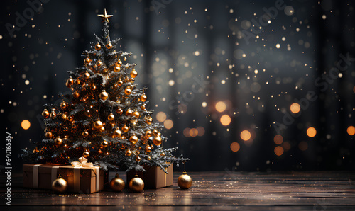 Christmas and Winter Background  Bokeh effect. Merry Christmas and a Happy New Year Greeting Card with copy space area - Generative AI