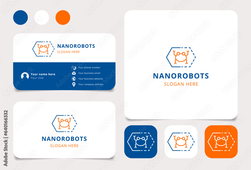 Fototapeta premium Nanorobots logo design with editable slogan. Branding book and business card template.