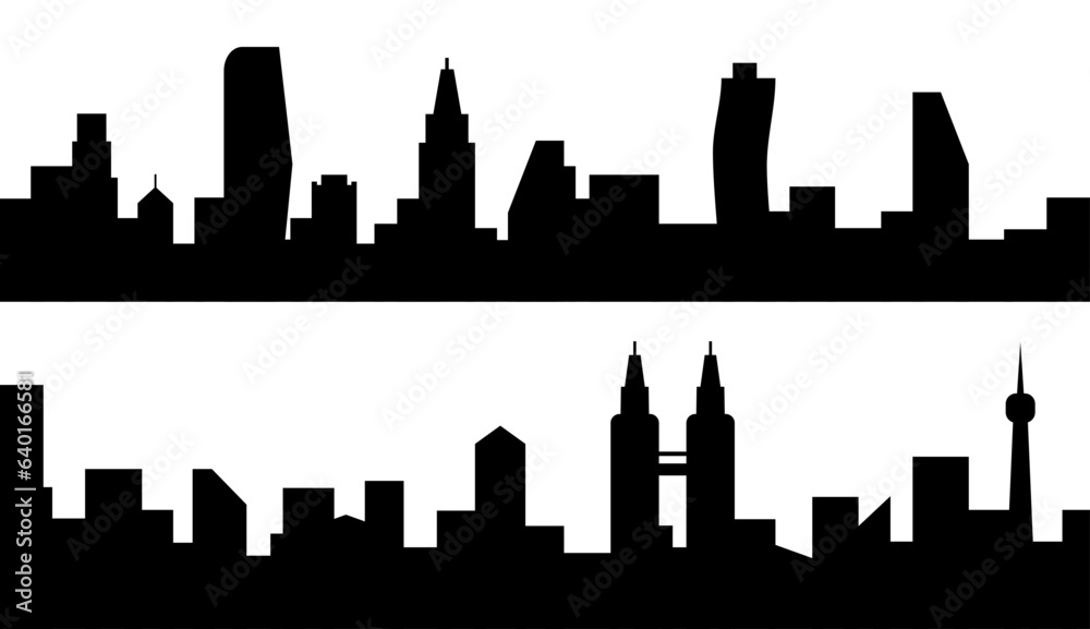 Set of buildings silhouettes set on white background, vector illustration.