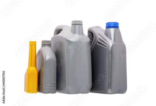 Oil gallon or lubricant bucket or engine oil bottle gray isolated background with clipping path © WIROT