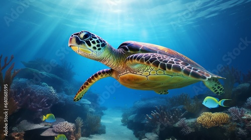 Tranquil Voyage: The Serenity of a Graceful Sea Turtle in the Ocean Depths