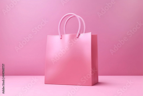 A pastel pink leather shopping bag isolated on pink background, mock up, no brand, cosmetic, fashion, beauty product advertising, valentine's day promotion, online shopping.
