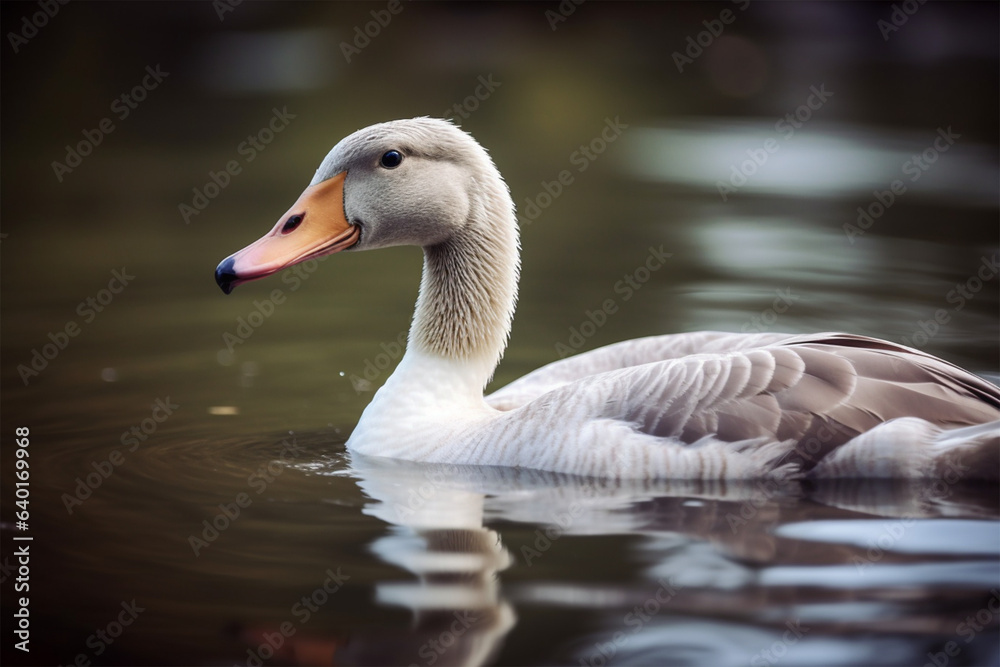 a swan was swimming in the river