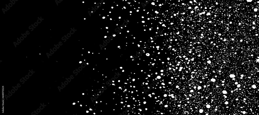 Snow, stars, twinkling lights, rain drops on black background. Abstract vector noise. Small particles of debris and dust. Distressed uneven grunge texture overlay.