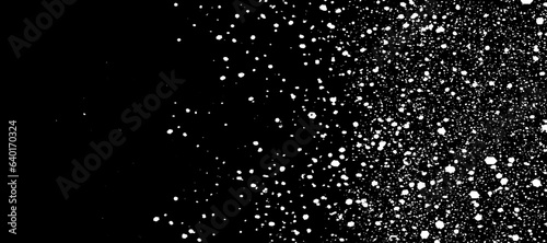 Snow, stars, twinkling lights, rain drops on black background. Abstract vector noise. Small particles of debris and dust. Distressed uneven grunge texture overlay.