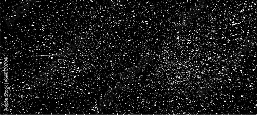 Snow, stars, twinkling lights, rain drops on black background. Abstract vector noise. Small particles of debris and dust. Distressed uneven grunge texture overlay.