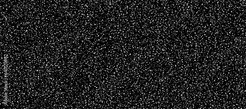 Snow, stars, twinkling lights, rain drops on black background. Abstract vector noise. Small particles of debris and dust. Distressed uneven grunge texture overlay.